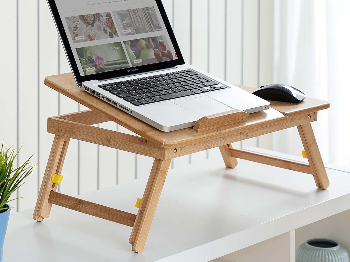 Verstellbarer Bambus Laptoptisch Multifunktion Klappbarer Lapdesk
