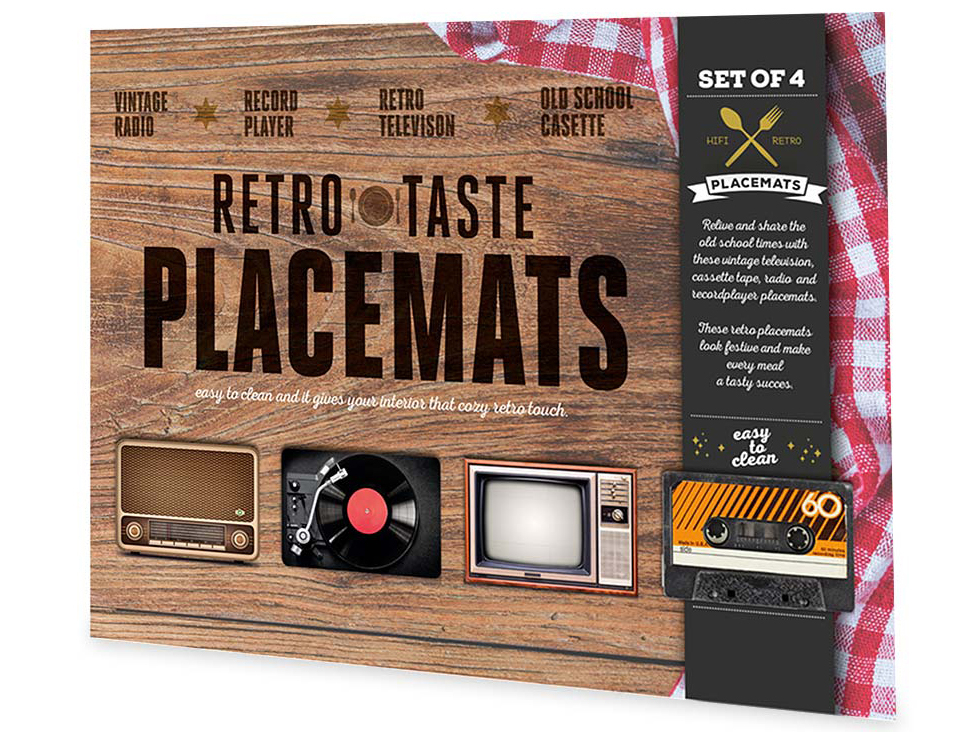 Retro Placemats (4 stuks) Retro HiFi Style Placemats Kopen CoolGift