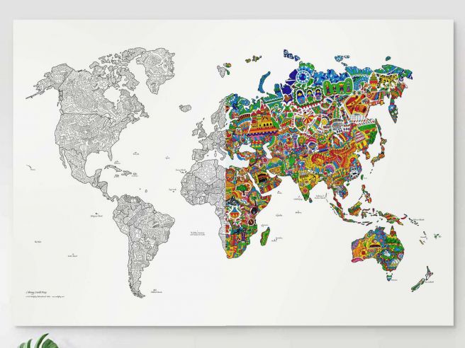 Kleurposter Wereldkaart