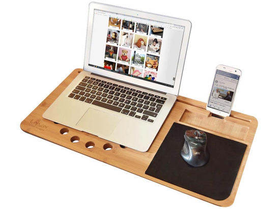 Support Pliable Pour Ordinateur Portable - Table Avec Tiroir Et Porte-gobelet - 60x40 Cm En Finition Bois - Idéal Pour Canapé Ou Lit