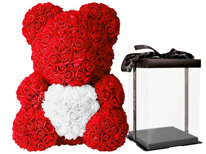 bestes kreatives Freundin-Geburtstagsgeschenk Valentinstagsgeschenk Künstlicher Rosen Teddybär mit Herz und Krone Bunter Rose Teddybär 40cm 