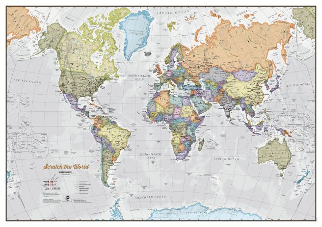 Grande carte du monde à gratter - Blanc - Worldinmaps