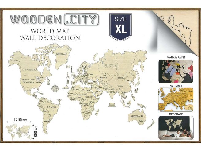 Houten Wereldkaart 120x80cm | City World Map Kopen - CoolGift